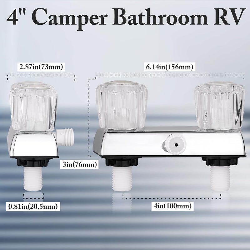 Liberflow Chrome RV Camper Faucet Shower Valve - 4" Dual Acrylic Knobs for Indoor & Outdoor Shower Kit - Image 2